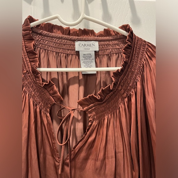 Carmen Caramel Brown Polyester Blouse. - Picture 3 of 3